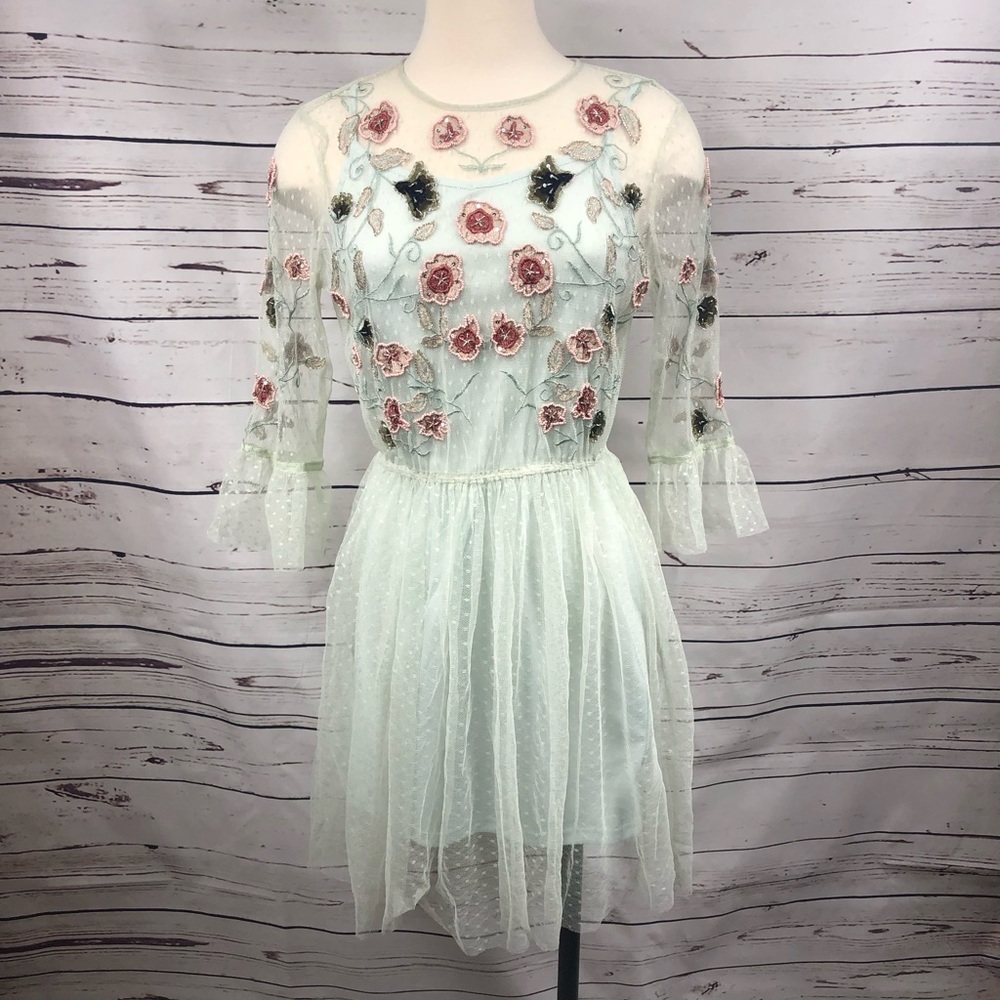 H&M Teal Beaded Floral Dress‎